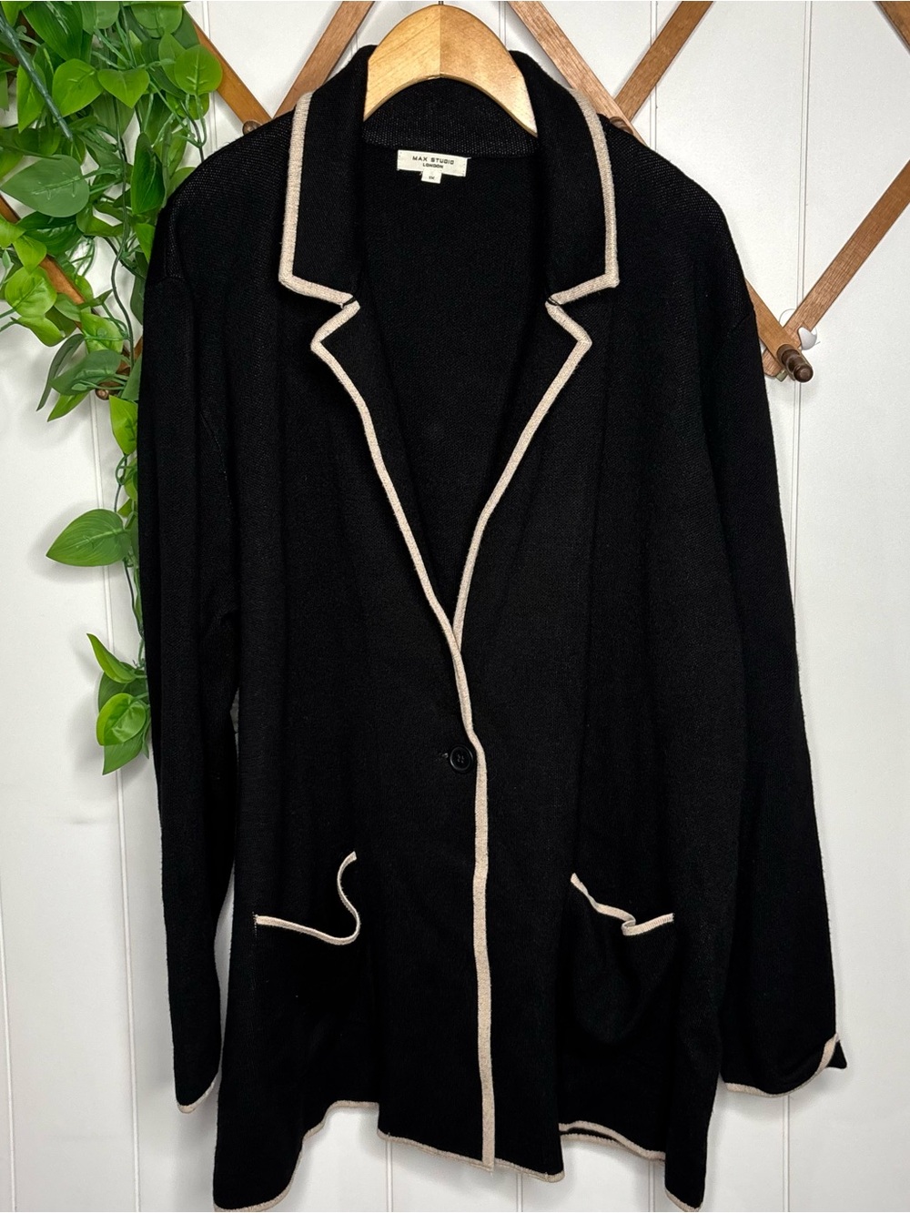 Max Studio London Black Cardigan with Cream Trim size 1X